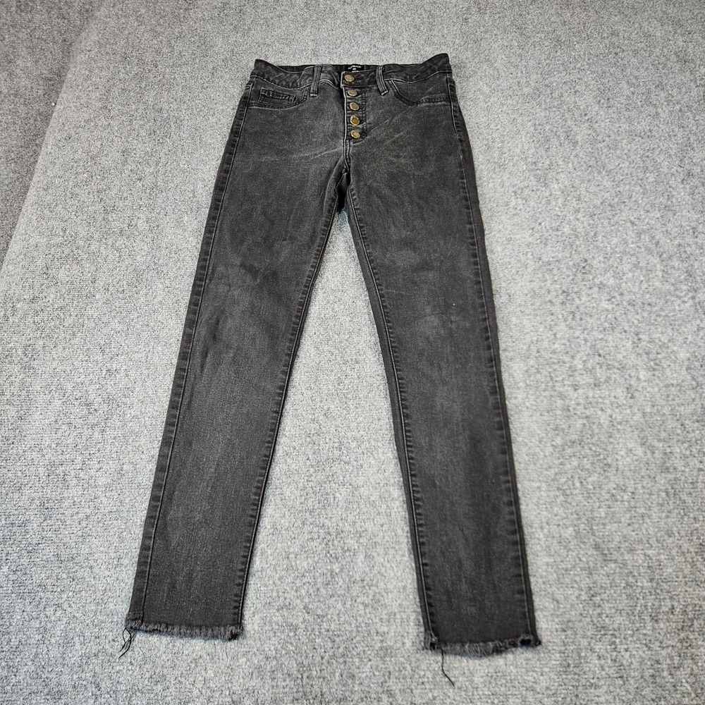 Just Black Denim High Rise Skinny Jeans Faded Black Button Fly Raw Hem 28 SF77‎